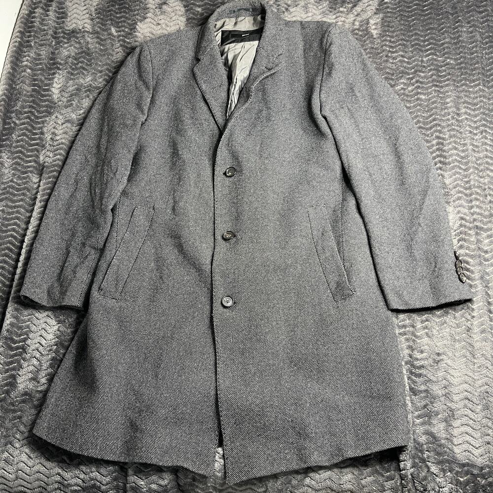Hugo Boss Overcoat Mens 46 R Gray Wool Blend The Stratum 1 Herringbone 3 Button